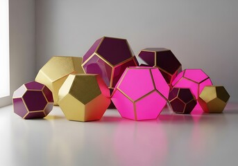 Geometric Shapes Rendered in Pink Gold and Burgundy Hues for Backgrounds