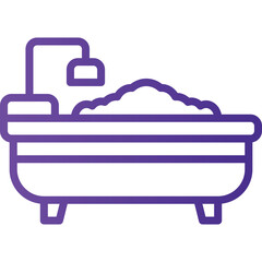 Purple Outline Icon of a Bathtub Filled with Bubbles on a Transparent Background Ideal for Spa and Relaxation Themes