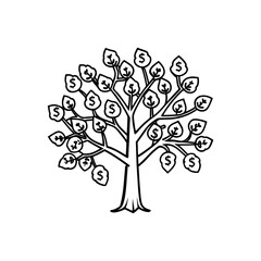 Money tree with dollar signs on leaves symbolizing financial growth and wealth isolated on white background isolated on transparent background