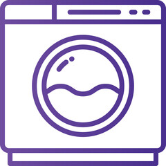 Purple Line Art Icon of a Washing Machine with a Circular Door Showing Water Inside On a Transparent Background