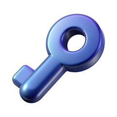 Blue 3d stylized key isolated on transparent background