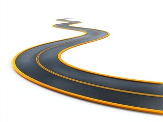 Winding road illustration gray asphalt with yellow edges and center line
