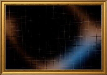 Golden frame abstract backdrop with cosmic grid and shimmering gradient