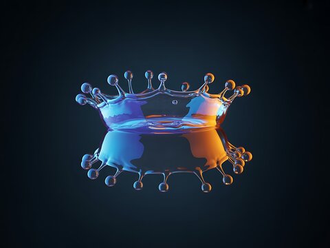 Abstract symmetrical water splash with blue and orange light reflections