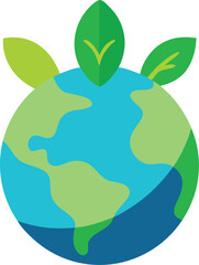 Stylized earth globe with green leaves sprouting from the top.