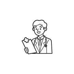 Doctor holding a clipboard with a stethoscope around his neck a hand drawn illustration of a medical professional isolated on white background isolated on transparent background