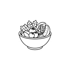 Salad bowl with fresh vegetables and fruits hand drawn illustration isolated on white background isolated on transparent background