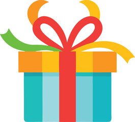 Colorful gift box with ribbon and bow, flat design, isolated