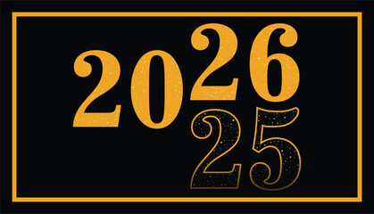 Bold Gold 2026 Typography Design on Black Background for New Year Celebration