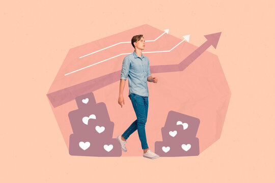 Trendy Collage of joyful person surrounded by social media like icons illustrating influencer lifestyle digital popularity - Powered by Adobe
