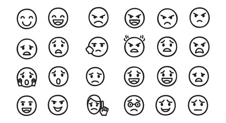 Collection of expressive emoji line icons conveying different emotions and feelings