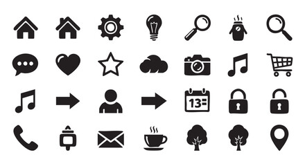 Fototapeta premium Collection of simple black and white icons for web or app design