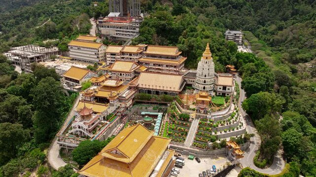 day time penang island george town city famous temple complex exterior panorama 4k timelapse malaysia