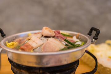 Thai bbq or moo ka ta in a Bangkok restaurant, Thailand
