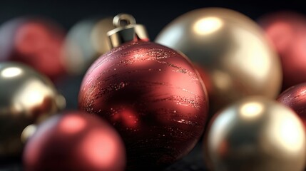 Red and gold glitter baubles Christmas holiday decoration
