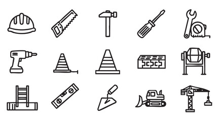 Fototapeta premium Construction Tools Collection Featuring Hard Hat Drill Saw and Spirit Level