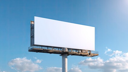 Obraz premium Billboard blank white against a blue cloudy sky with a metal support frame