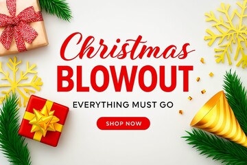 Christmas blowout sale everything must go with festive decorations and gift boxes for holiday shopping