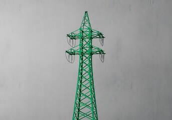 Luminous Green Power Tower Against Neutral Backdrop for Renewable Energy