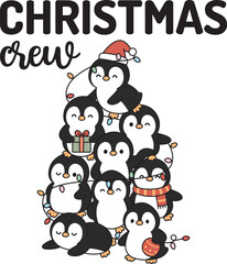 Christmas Crew, Penguin Tree on white background