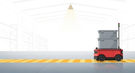 Automated guided vehicle carrying boxes in modern warehouse for efficient logistics and smart factory operations, showcasing industry 4.0 technology