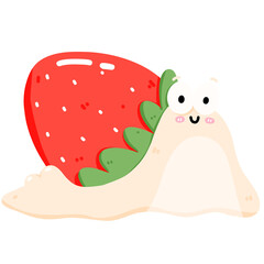 Strawberry Snail Cartoon Illustration Cute Snail