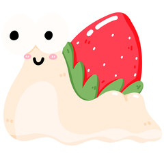 Strawberry Snail Cartoon Illustration Cute Snail