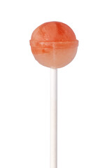 Round red pink lollipop candy on transparent background