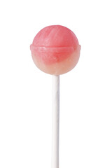 Pink lollipop candy with white stick isolated on transparent background