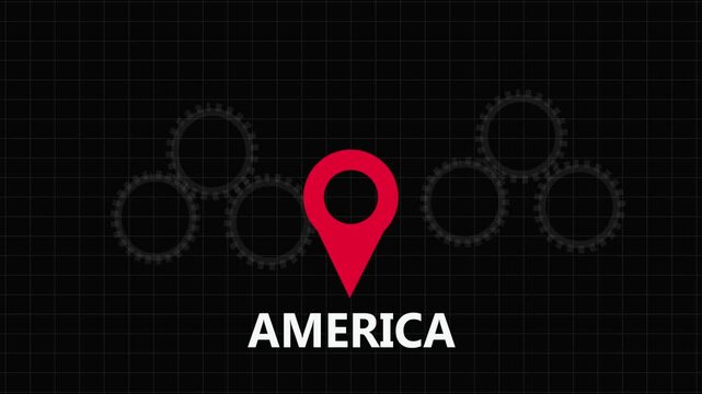 Location of the city of AMARICA  ,the name of the place with the location has been displayed. GPS  red color location tracking icon. With Grid background.