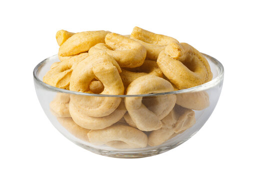 Italian taralli snack in glass bowl transparent background