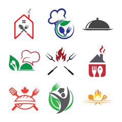 An icon set of kitchen-themed icons featuring various cooking tools, utensils, and food preparation symbols.