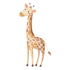 Obraz premium Watercolor giraffe illustration in soft pastel tones with playful safari character design