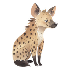 Watercolor African Hyena Illustration with Hand-Painted Spotted Fur and Soft Natural Tones