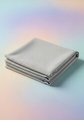 Neatly folded linen fabric on a gradient pastel surface studio setting