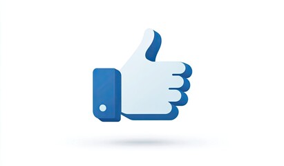 Obraz premium 3D thumbs up graphic, blue and white, casts a small shadow on white