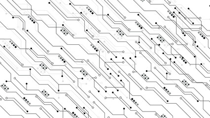 Electronic circuit with empty space on white background. Dots and lines connection circuit design