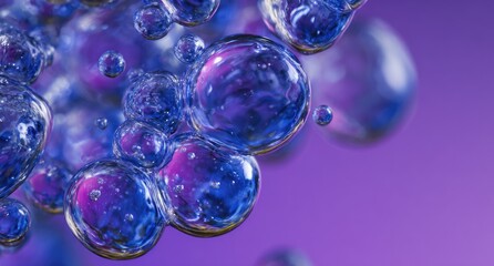Luminous blue/purple bubbles cluster against a soft lavender gradient background