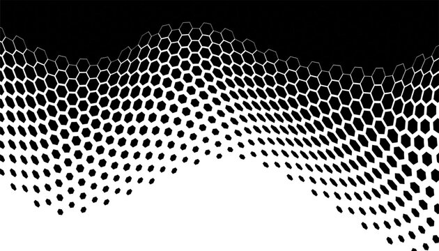 Black and white abstract geometric pattern with smooth transition effect of halftone hexagon. Sporty background for design element. Vector Format Illustration 