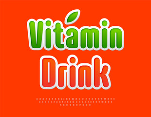 Vector Bright label Vitamin Drink. Elegant Red Sticker Font. Creative set of Alphabet Letters, Numbers and Symbols