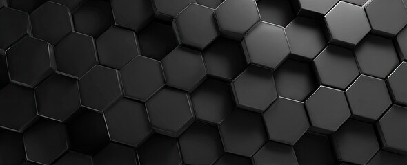Abstract array of dark 3D hexagon tiles at varied heights