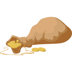 Pixel Art Style Full Sacks of Gold Coins Spilling Onto a Transparent Background