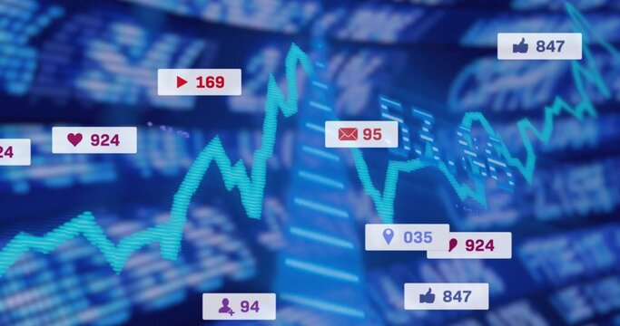 Displaying turquoise zigzag graph tracing analytics trends across digital dashboard, with badges