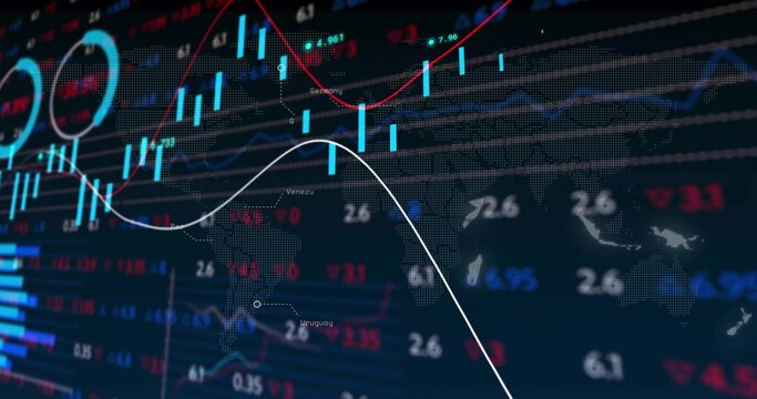 Displaying centered dashboard updating on dark navy screen, with cyan candles, line graphs