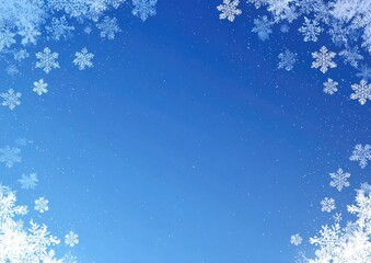 Snowflakes frame a blue gradient background with subtle light dots