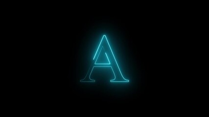 English capital letter A text icon animation aqua color education alphabet footages font word template sign symbol 4K vedio motion graphic on black background.