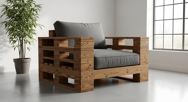 Wooden Pallet Chair in Modern Interior Design with Neutral Tones and Cozy Ambiance