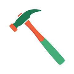 Stylized cartoon hammer with green head and orange handle icon