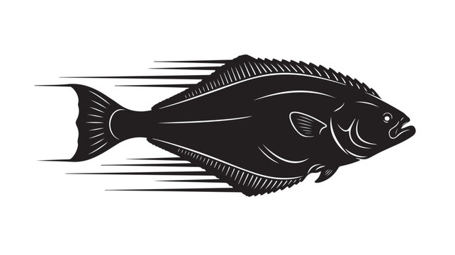 Bold streamlined fish in black silhouette for modern designs, ideal for fishing brands, marine themes, and impactful logos, brings a fresh, dynamic energy to apparel and posters