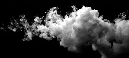 Puffs of white smoke flow and curl against a stark black background